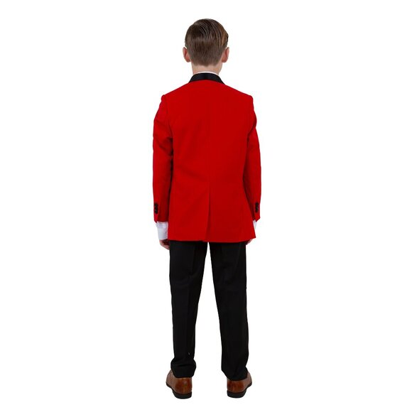 Boys 4pc Red Suit Set Slim-Fit w/ Tuxedo Look by Tazzio - Picture 2 of 4